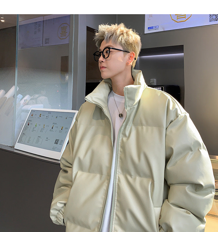 メンズ無地PUレザーダウンジャケットアウター冬