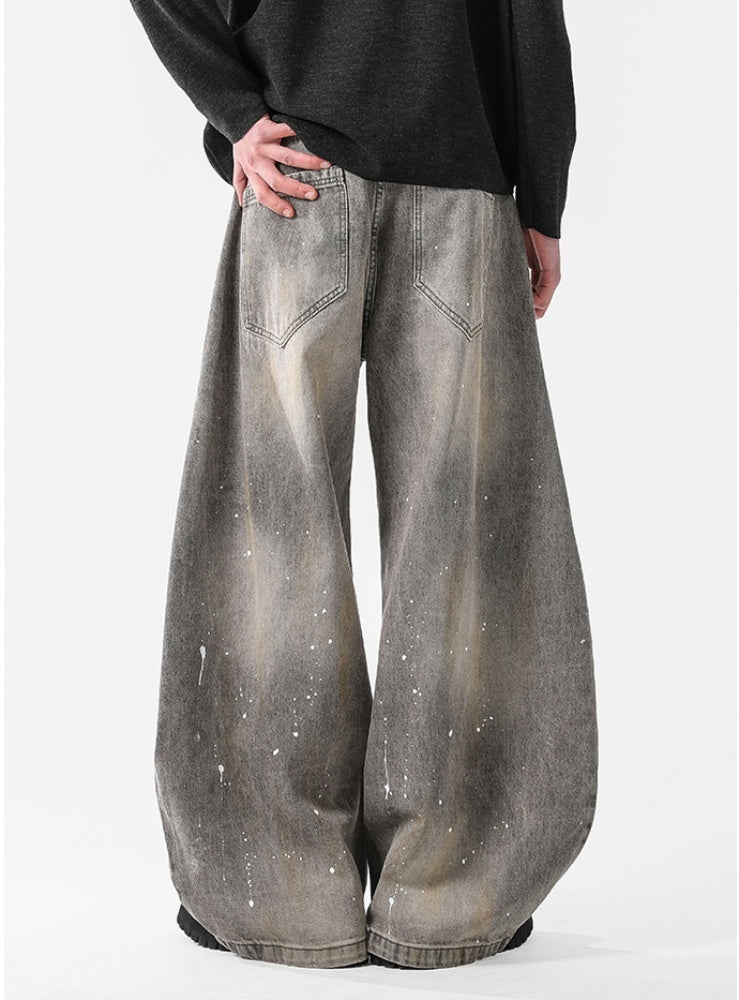 ダメージ加工 バルーン デニム ワイドパンツ メンズ 韓国 hr7881
