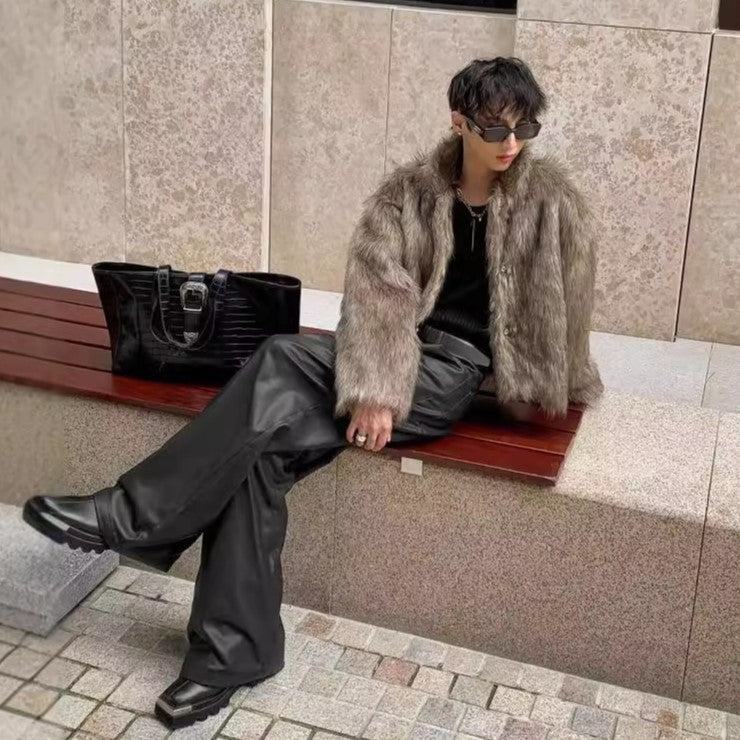 メンズ ファー コート ショート丈 ジャケット エレガント 韓国
