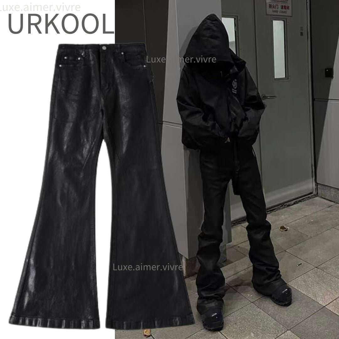 URKOOL　ストリート　ワックス  ジーンズ  フレア　デニム