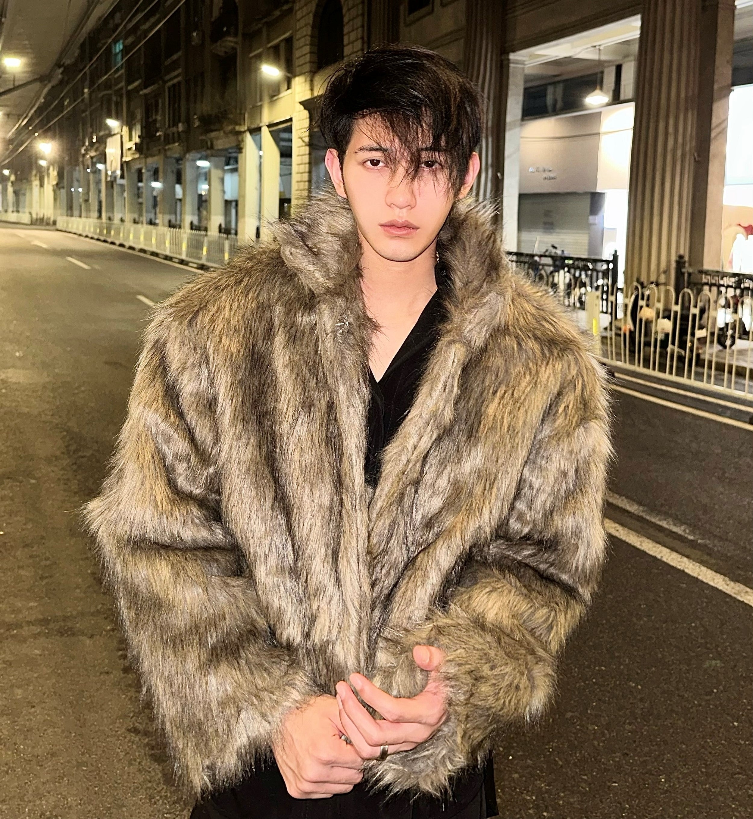 ファー ショートコート ミンク調 ジャケット 韓国 2色 hr6090