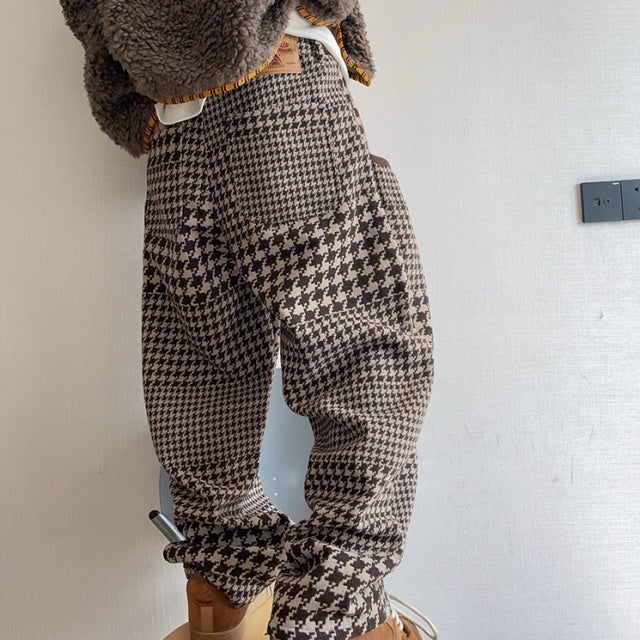パンツ 千鳥格子柄 ブラウン 暖かい ゆったり ボトムス メンズ