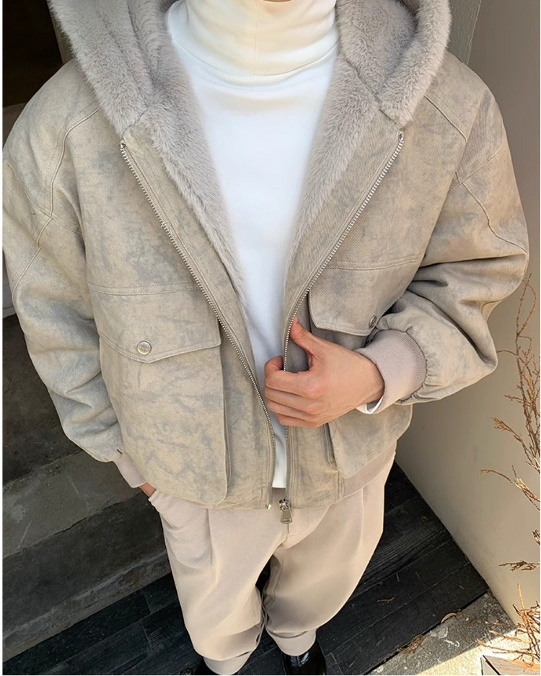 裏ファー フード ジャケット ショート丈 ユニセックス 春 nr8003