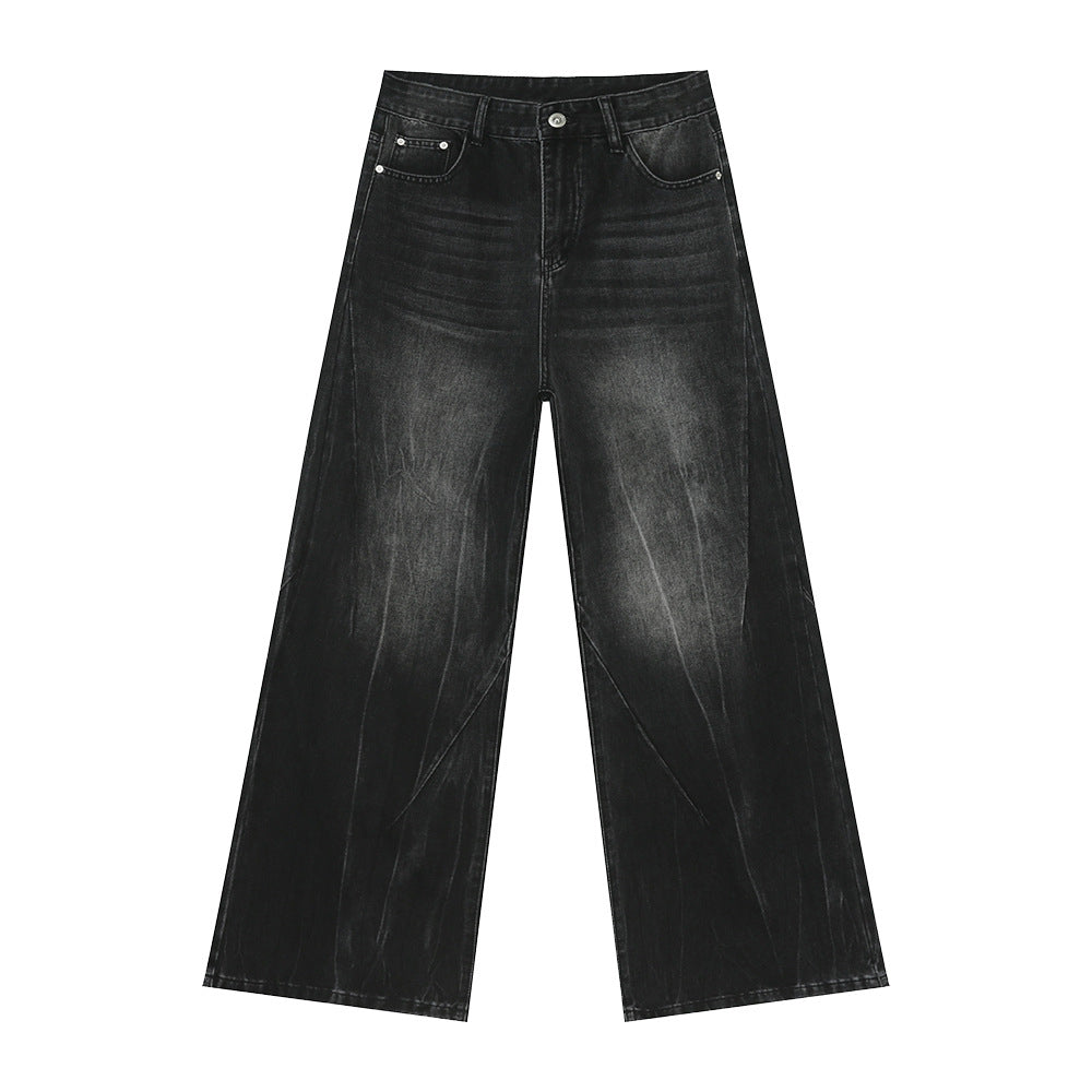 MTLCLOTHES ワイドデニムパンツ ウォッシュド 無地 ジーンズ
