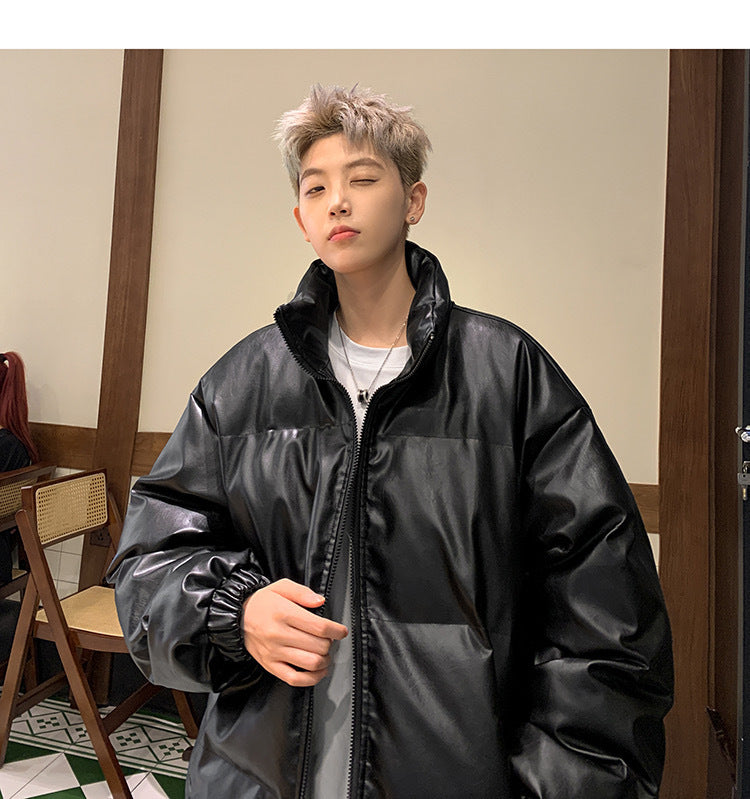 メンズ無地PUレザーダウンジャケットアウター冬