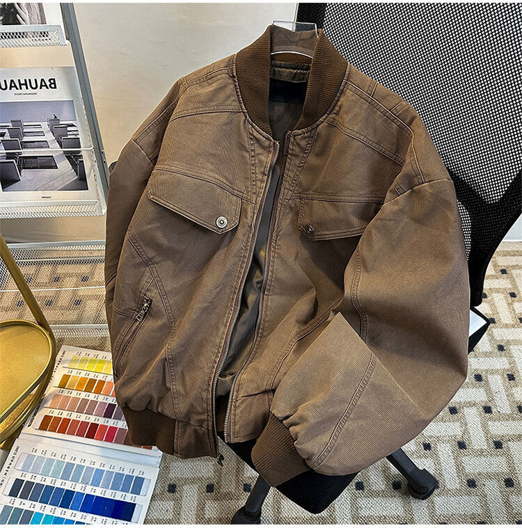 コーデュロイジャケット ユーズド加工 レトロブルゾン 2色 韓国