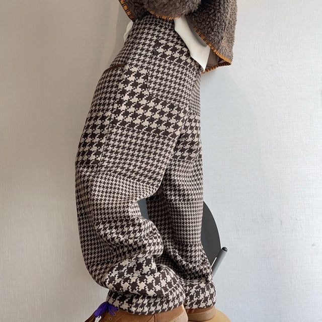 パンツ 千鳥格子柄 ブラウン 暖かい ゆったり ボトムス メンズ