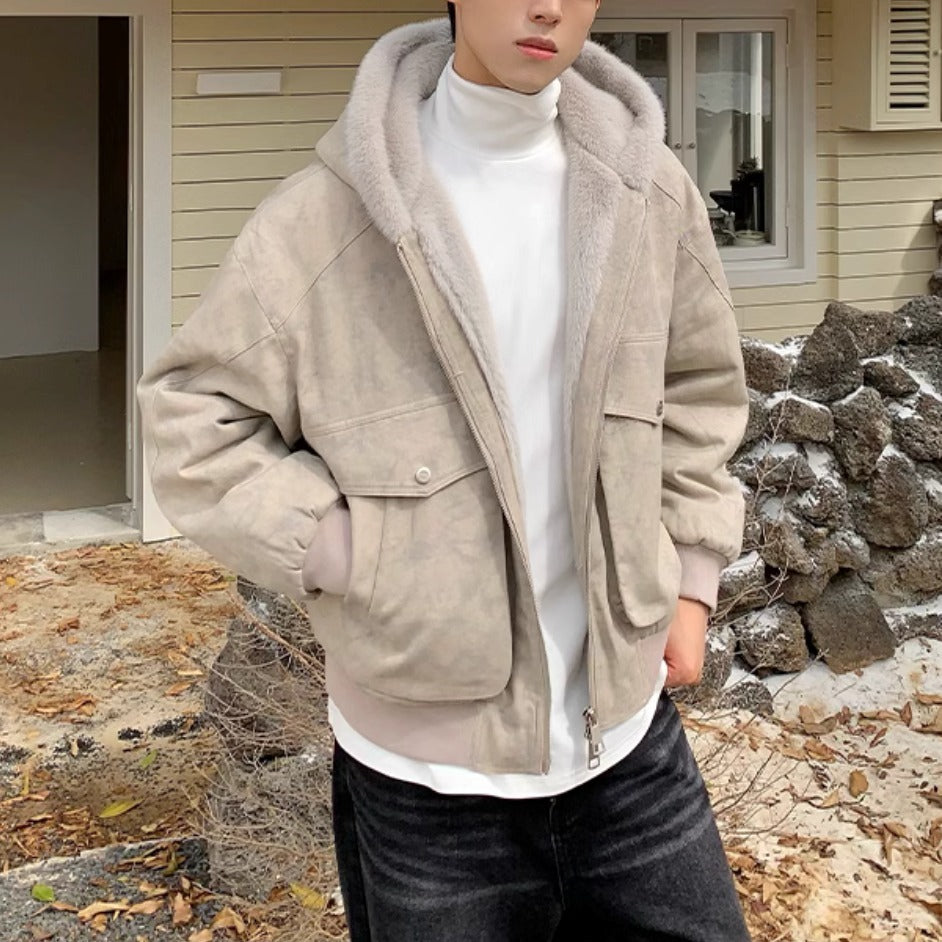 裏ファー フード ジャケット ショート丈 ユニセックス 春 nr8003