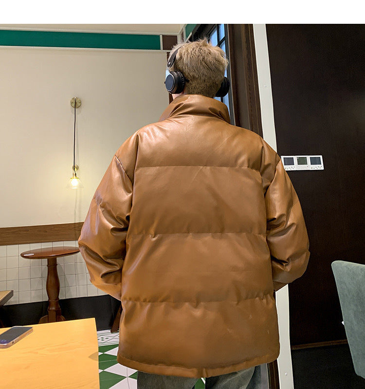 メンズ無地PUレザーダウンジャケットアウター冬