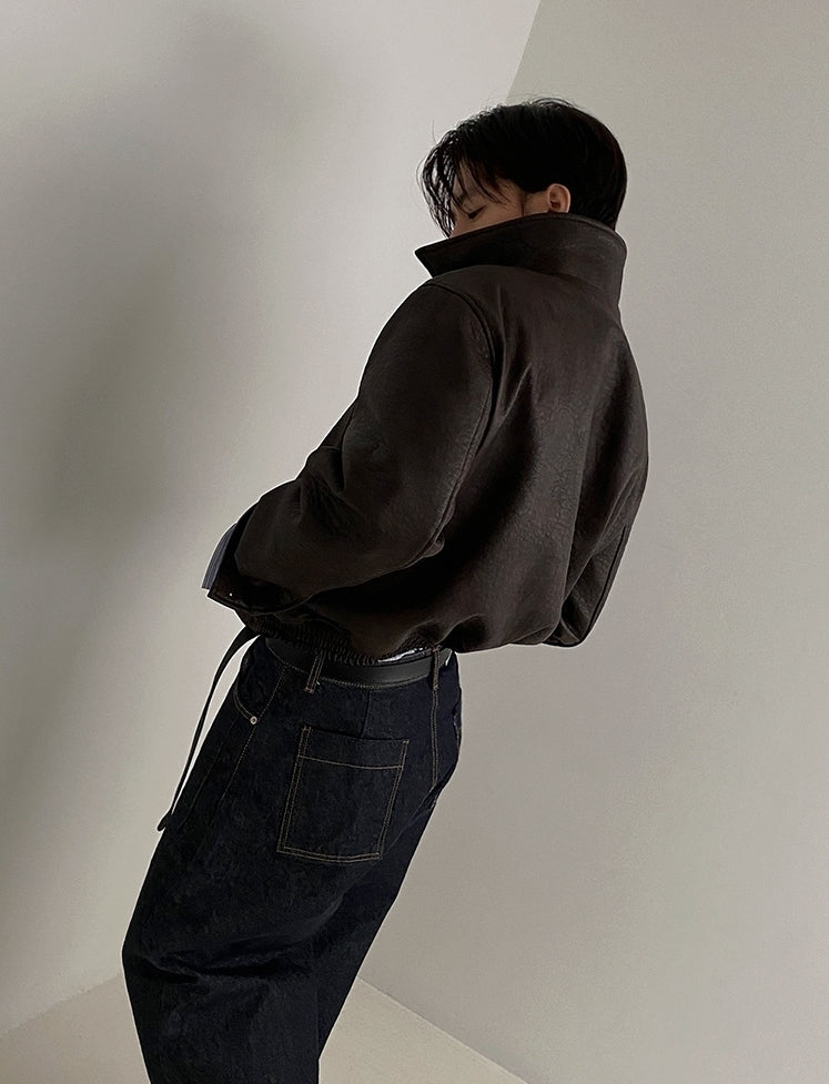 ショート レザー ジャケット 韓国 ブルゾン 秋冬 2色 hr6310