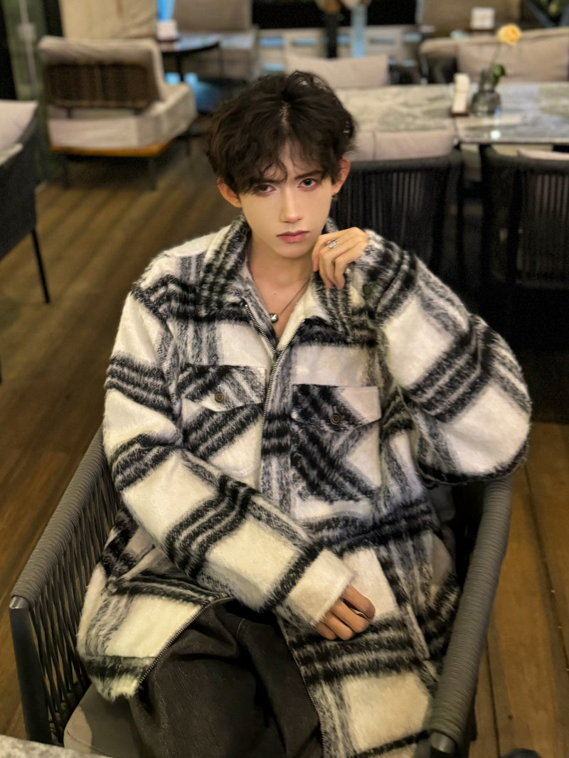 モヘアタッチ チェック ブルゾン ジップアップ アウター nr2561