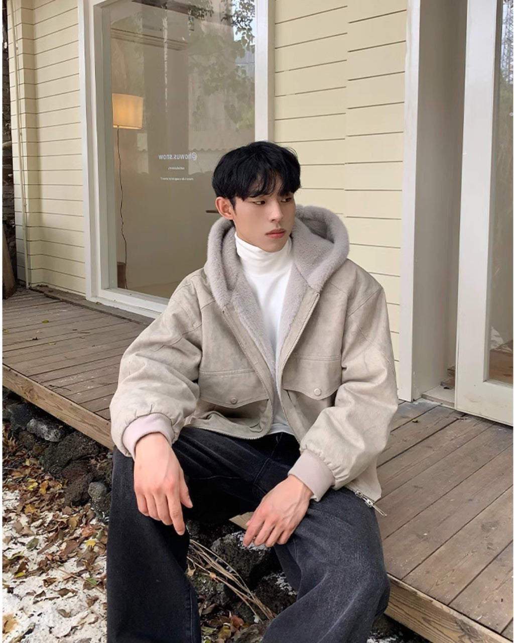 裏ファー フード ジャケット ショート丈 ユニセックス 春 nr8003