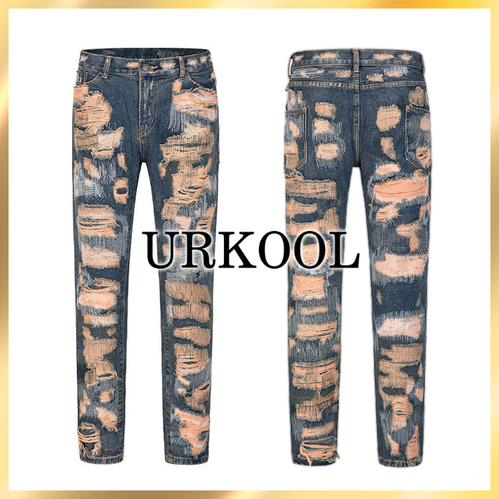国内発送/関税込☆URKOOL☆ダメージ スリム デニム パンツ☆