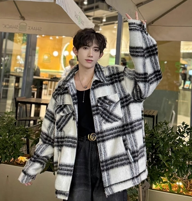 モヘアタッチ チェック ブルゾン ジップアップ アウター nr2561