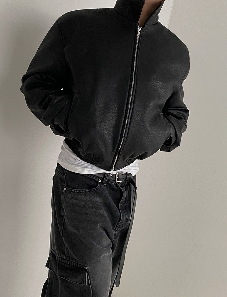 ショート レザー ジャケット 韓国 ブルゾン 秋冬 2色 hr6310