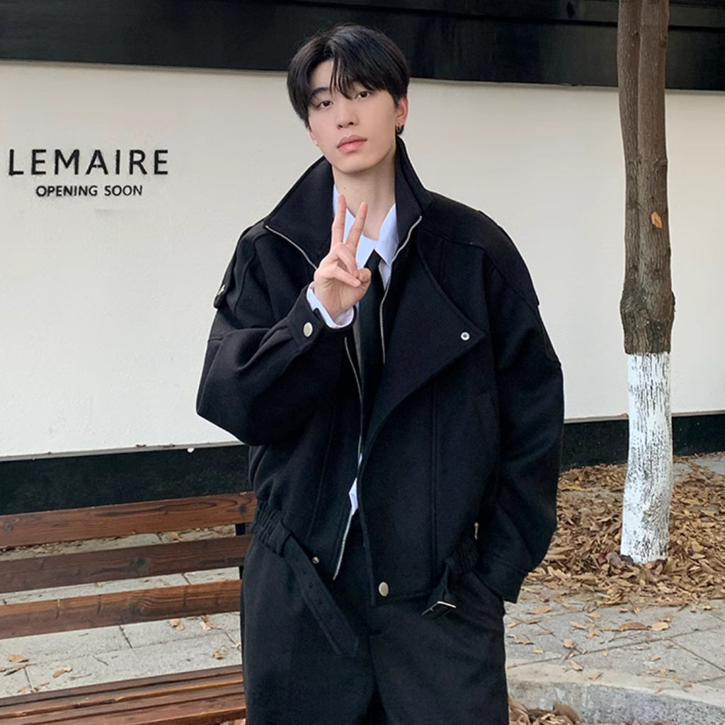 スタンドカラー ジップ ジャケット 2色 ショートブルゾン cr7457