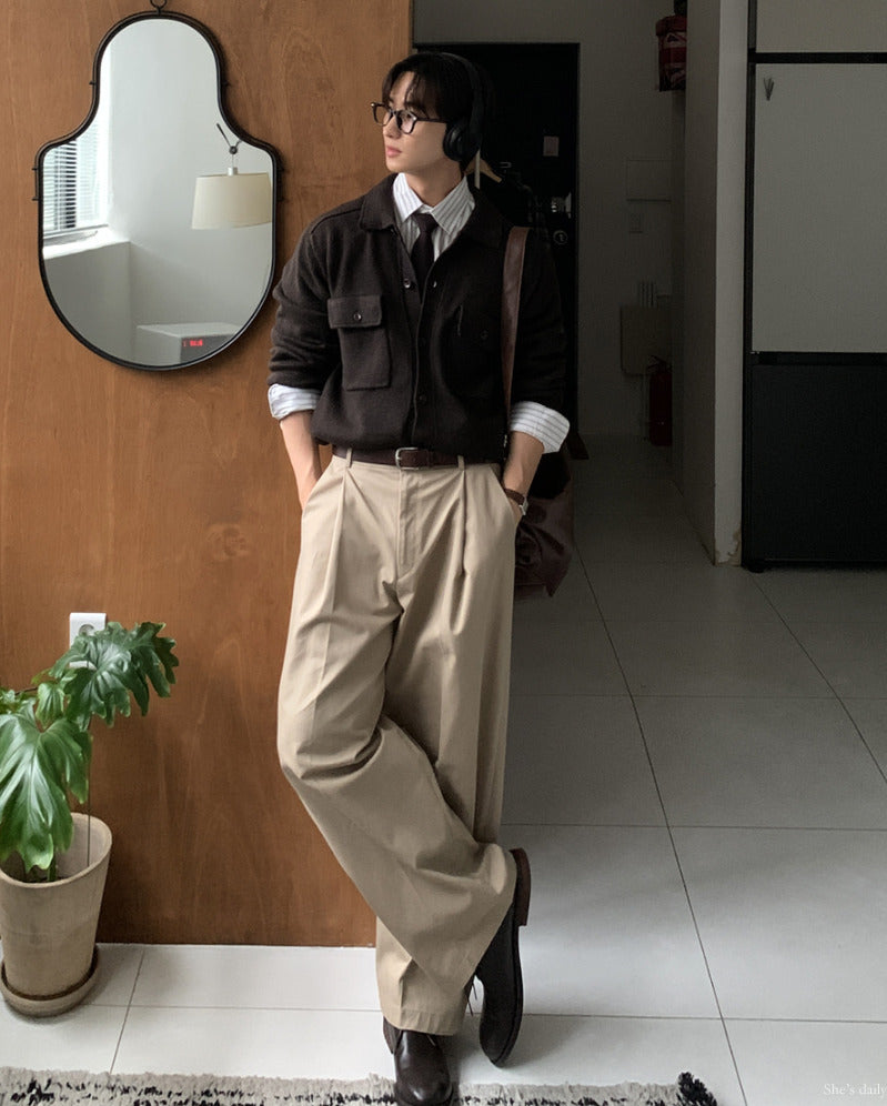 【LOOKPLE】Back Banding Cotton One Tuck Wide Pants ★