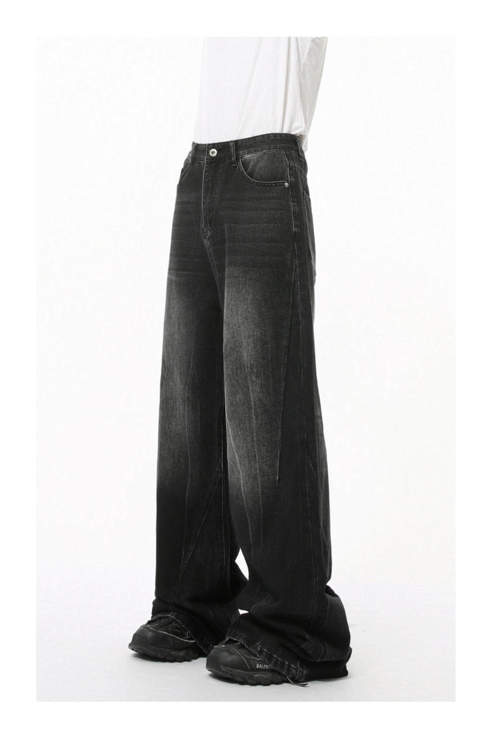 MTLCLOTHES ワイドデニムパンツ ウォッシュド 無地 ジーンズ