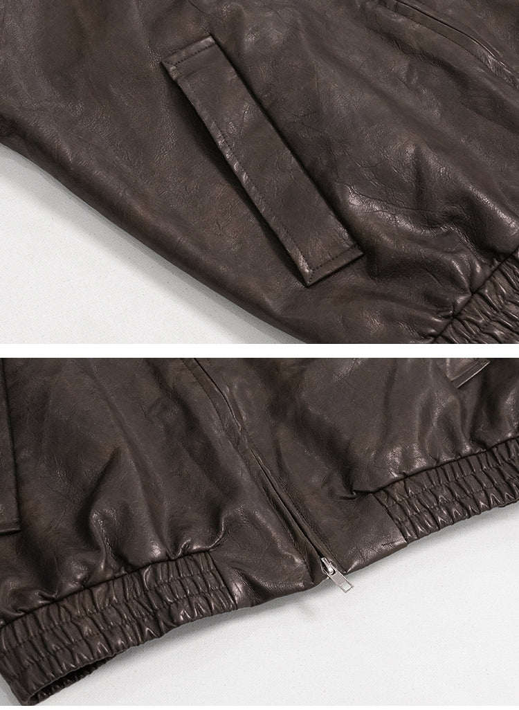 ショート レザー ジャケット 韓国 ブルゾン 秋冬 2色 hr6310