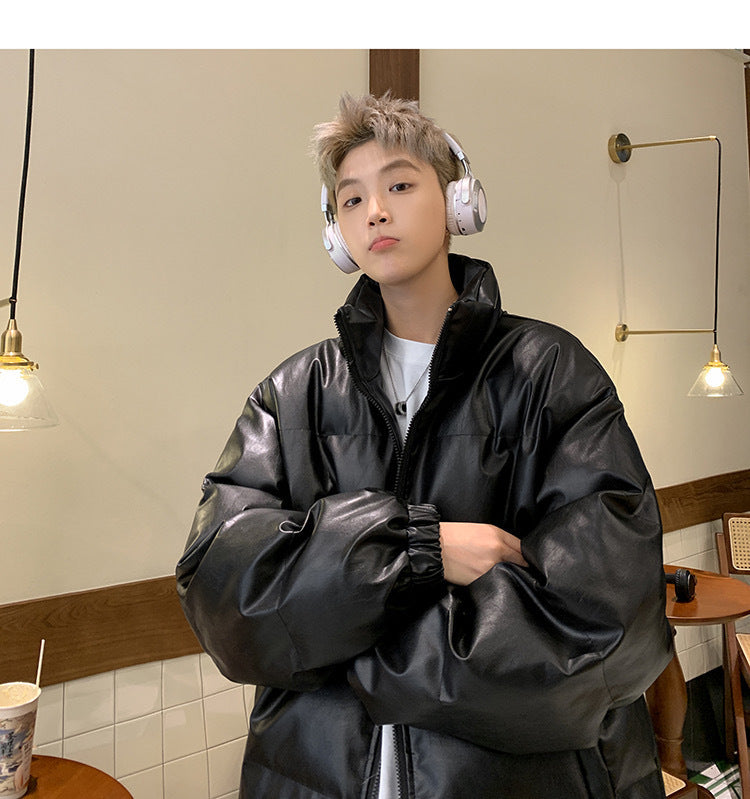 メンズ無地PUレザーダウンジャケットアウター冬