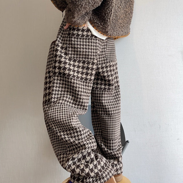 パンツ 千鳥格子柄 ブラウン 暖かい ゆったり ボトムス メンズ