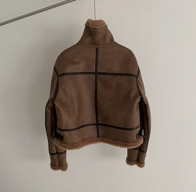 裏ボア レザー ブルゾン 2色 ライダース パイピング cr2037