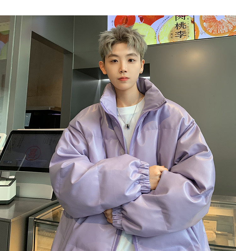 メンズ無地PUレザーダウンジャケットアウター冬