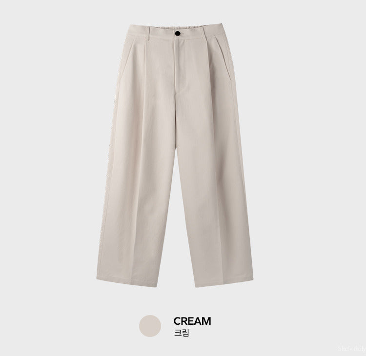 【LOOKPLE】Back Banding Cotton One Tuck Wide Pants ★