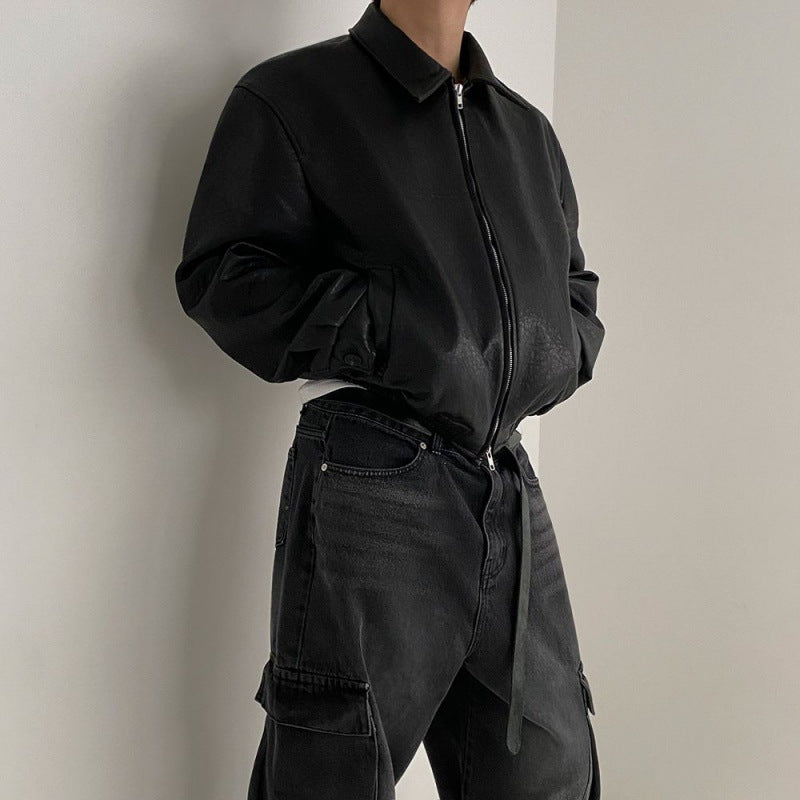 ショート レザー ジャケット 韓国 ブルゾン 秋冬 2色 hr6310