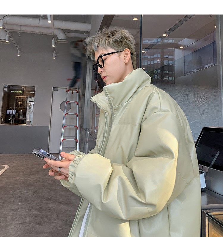 メンズ無地PUレザーダウンジャケットアウター冬