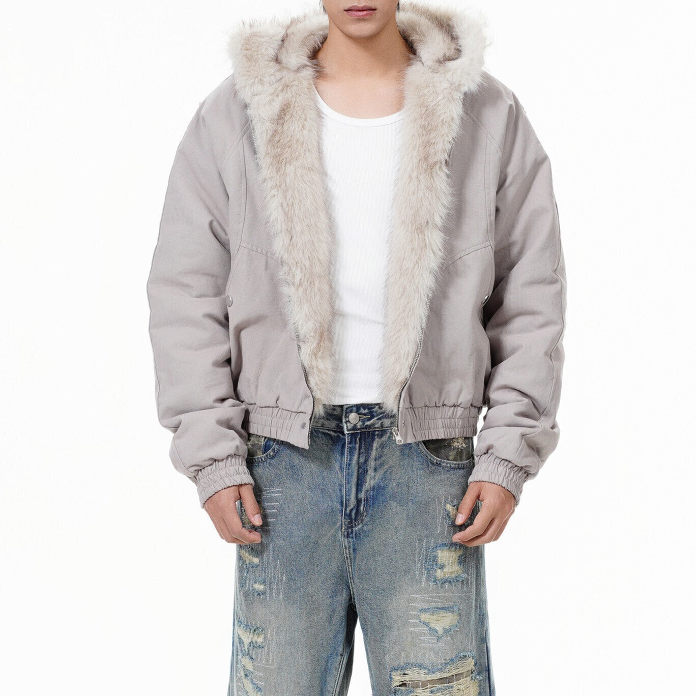 2色 裏ボア フード ブルゾン ファー ジップパーカー ジャケット