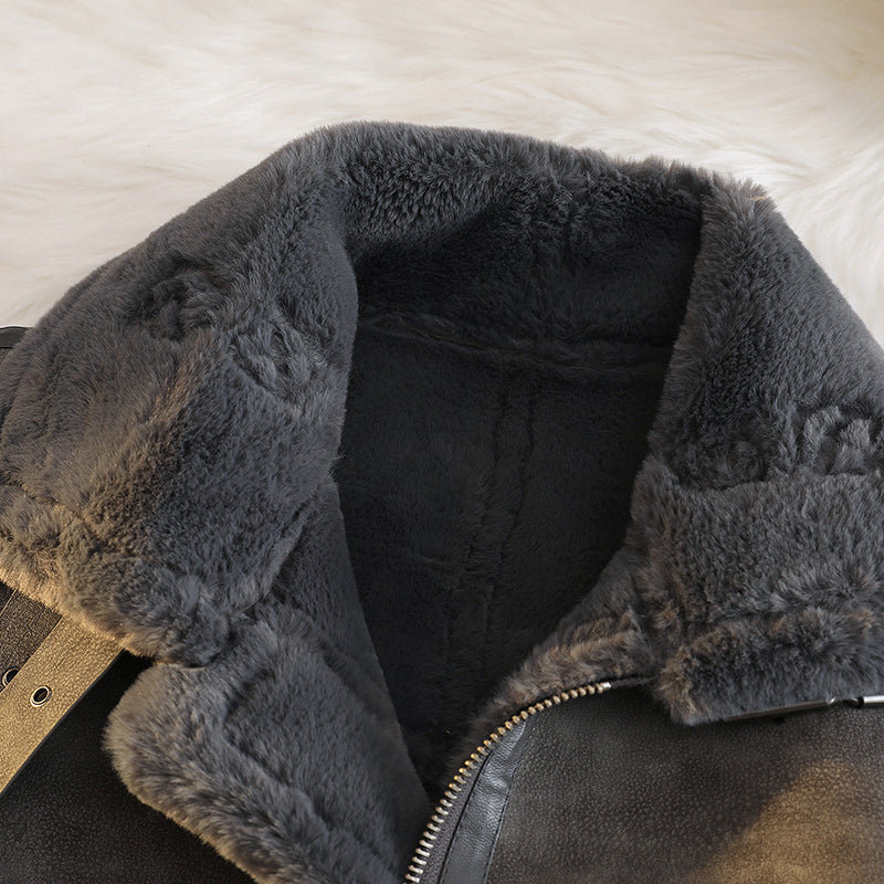 裏ボア レザージャケット グレー フライトジャケット 韓国 n4392