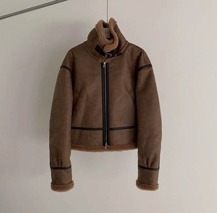 裏ボア レザー ブルゾン 2色 ライダース パイピング cr2037