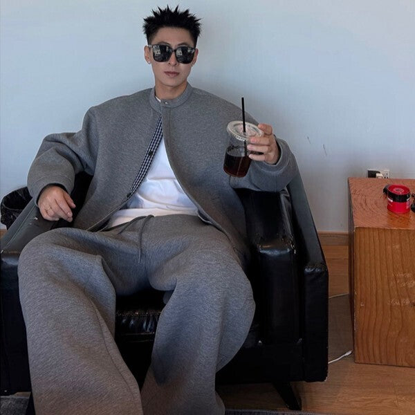 メンズ ツーピース カーディガン スウェット ワイドパンツ 韓国