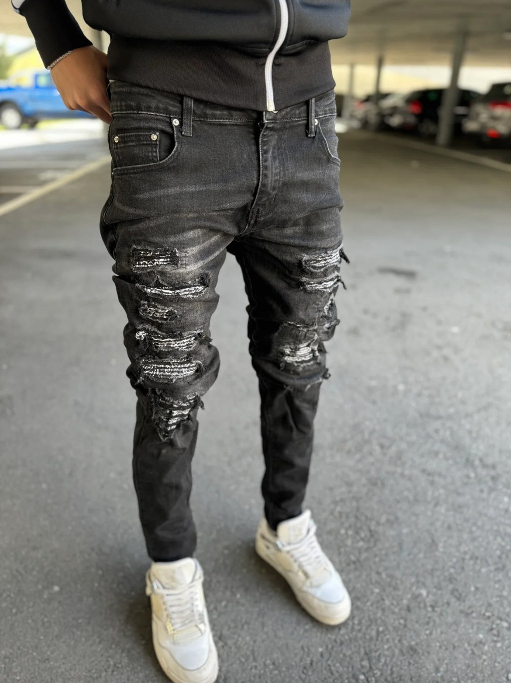 【STWEAR】大人気♪ UKドリル BLACK BANDANA ダメージジーンズ