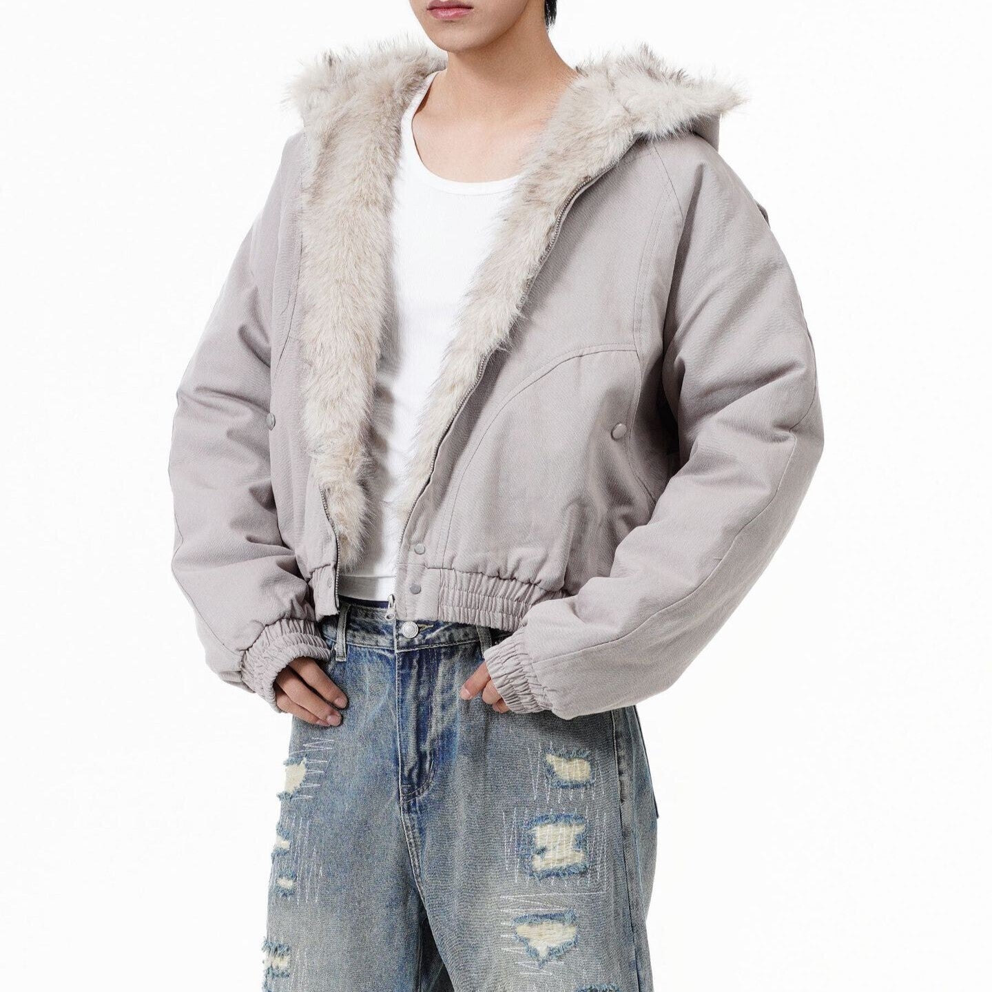 2色 裏ボア フード ブルゾン ファー ジップパーカー ジャケット