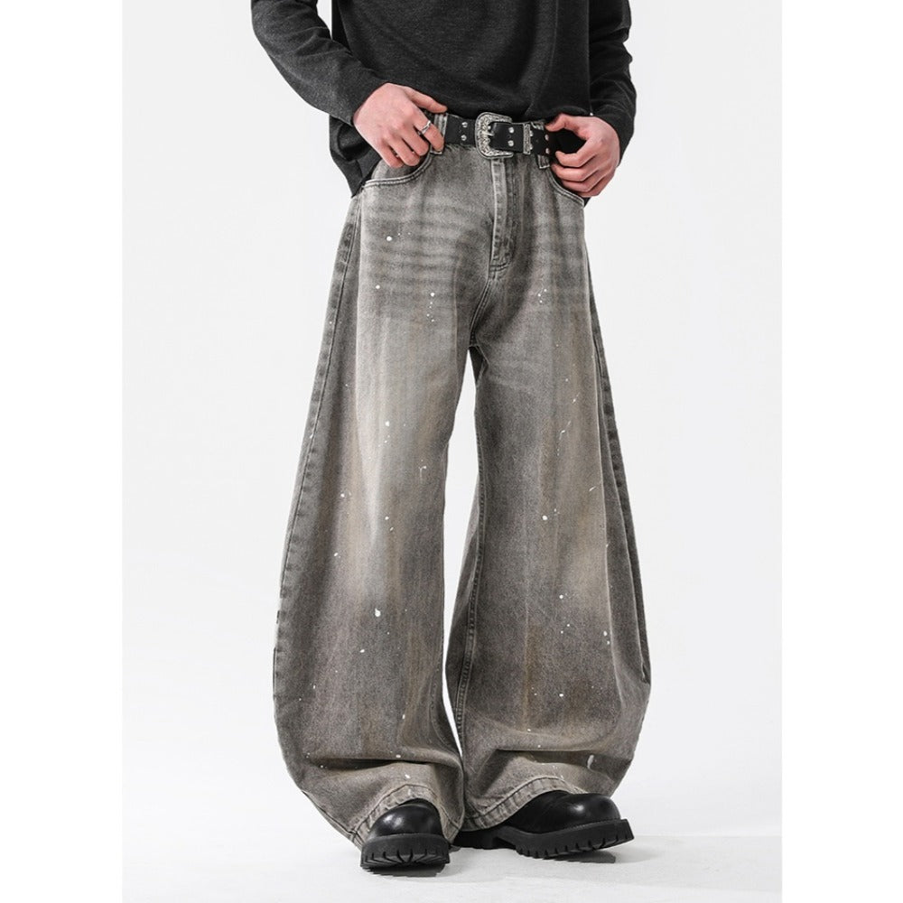 ダメージ加工 バルーン デニム ワイドパンツ メンズ 韓国 hr7881