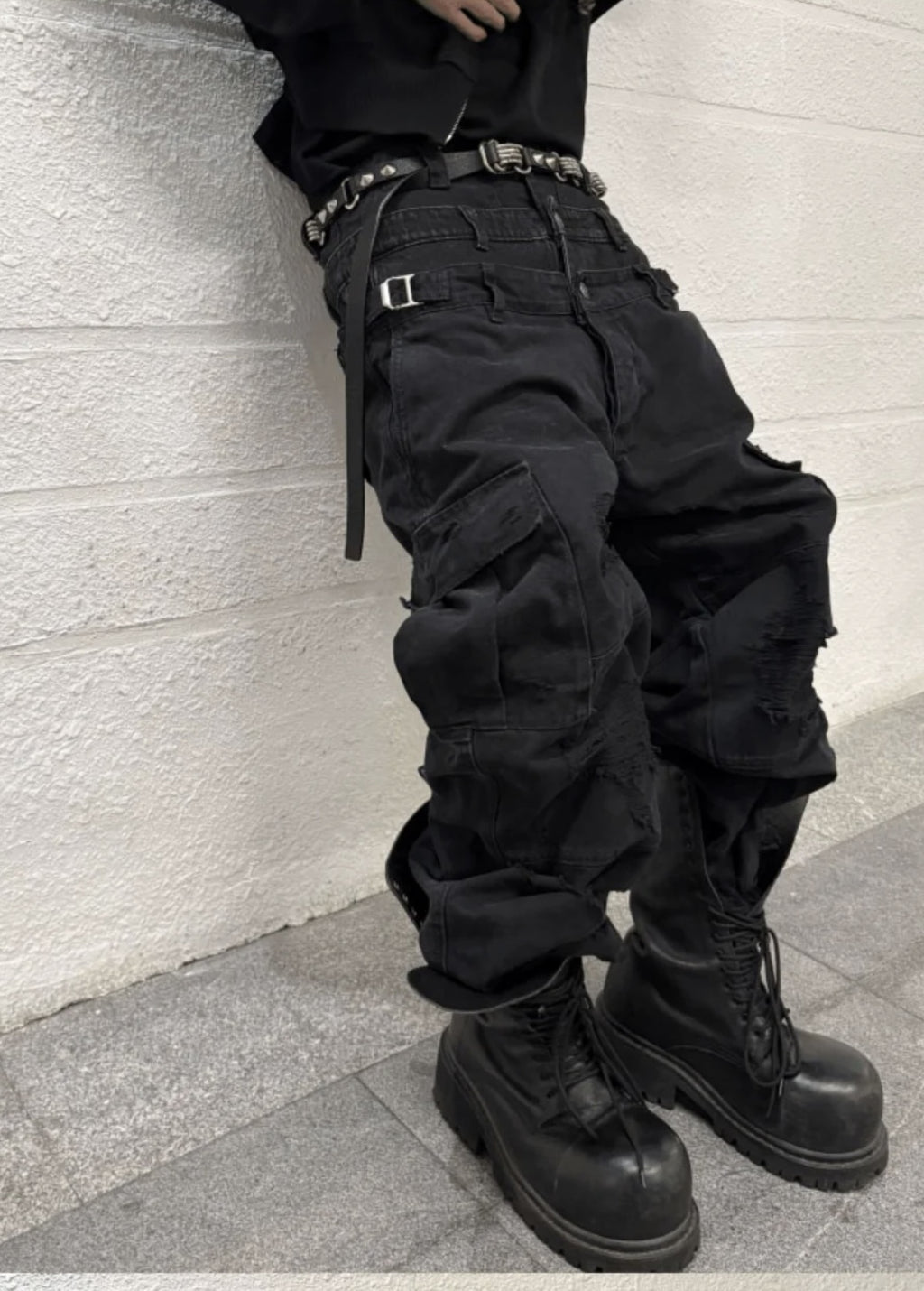 国内で当店のみ GOJOYJINNI - Waistband Distressed Cargo Jeans