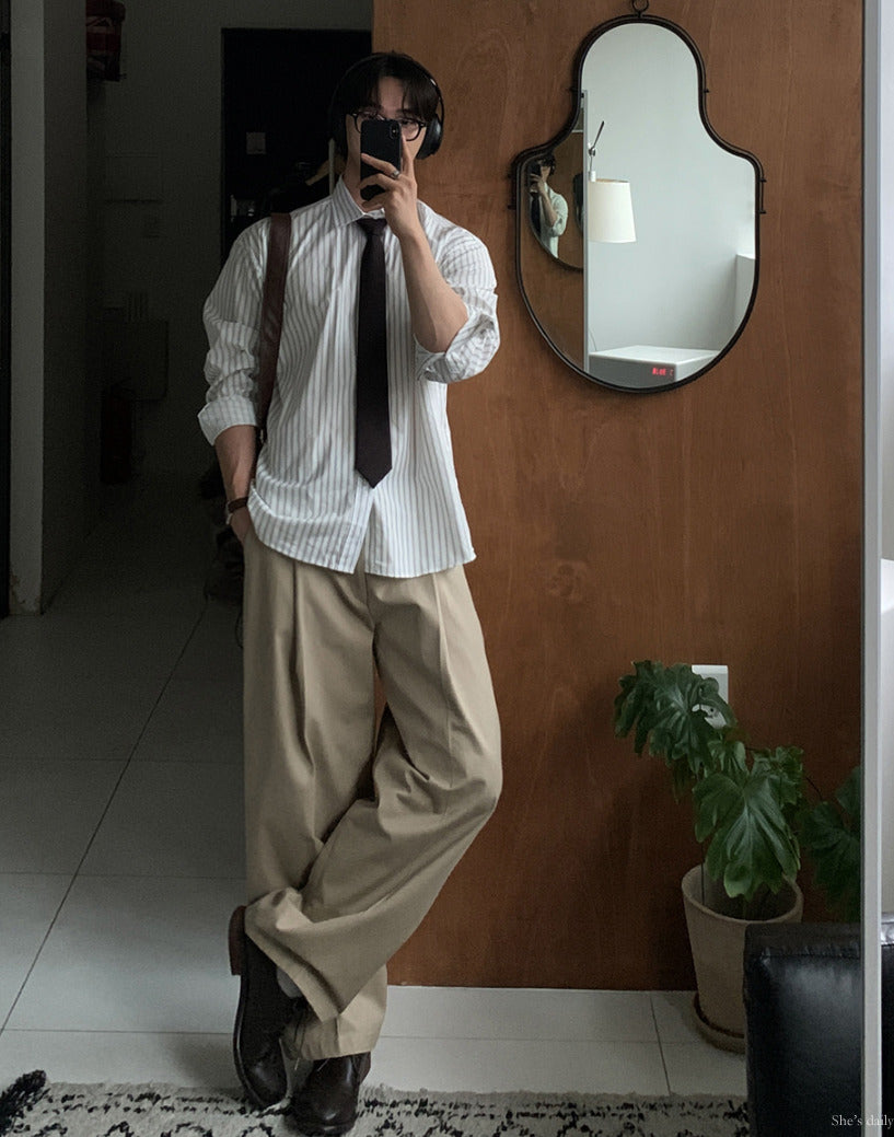 【LOOKPLE】Back Banding Cotton One Tuck Wide Pants ★