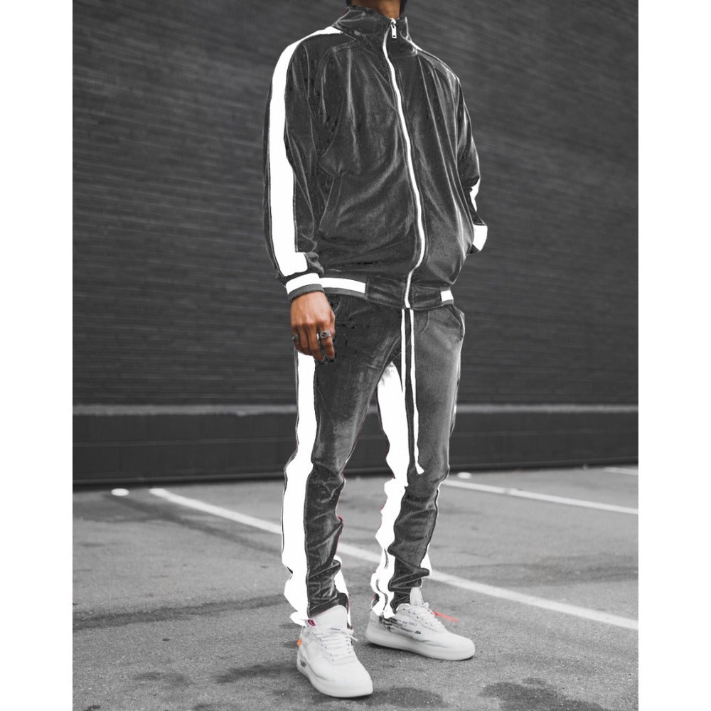 ベロア セットアップ サイドライン トップス パンツ 5色 hr8581