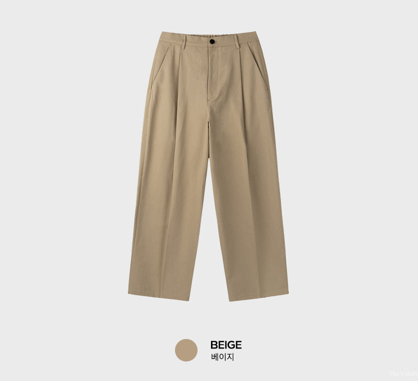 【LOOKPLE】Back Banding Cotton One Tuck Wide Pants ★