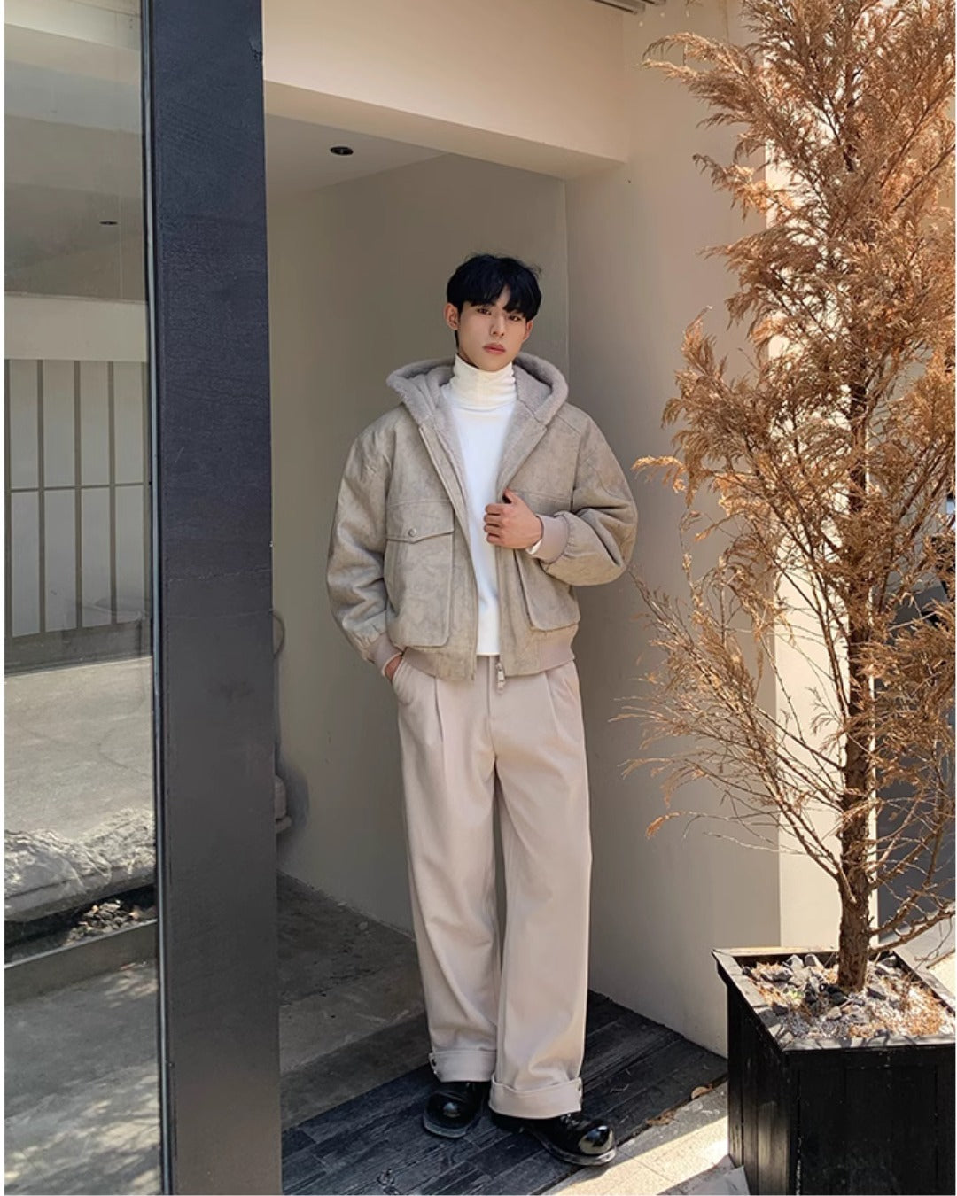 裏ファー フード ジャケット ショート丈 ユニセックス 春 nr8003