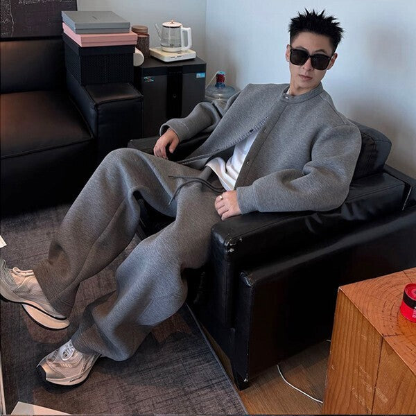 メンズ ツーピース カーディガン スウェット ワイドパンツ 韓国