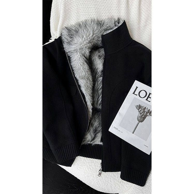 ファー リバーシブル ブルゾン 2色 ニット ジャケット  cr7863