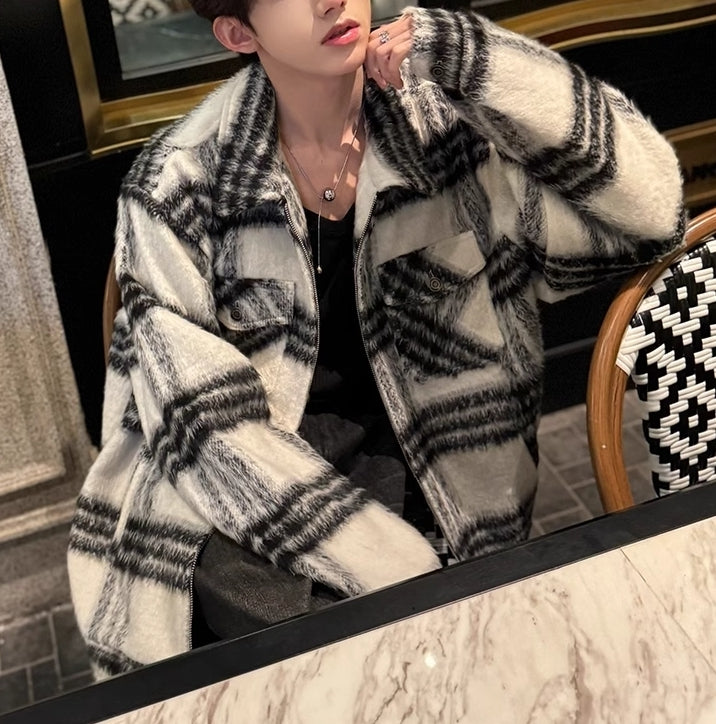 モヘアタッチ チェック ブルゾン ジップアップ アウター nr2561
