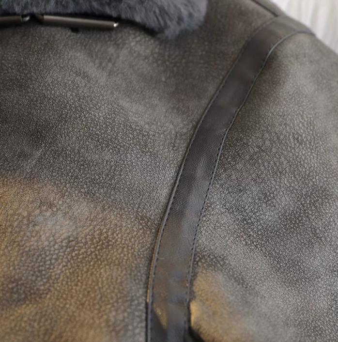 裏ボア レザージャケット グレー フライトジャケット 韓国 n4392