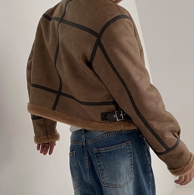 裏ボア レザー ブルゾン 2色 ライダース パイピング cr2037