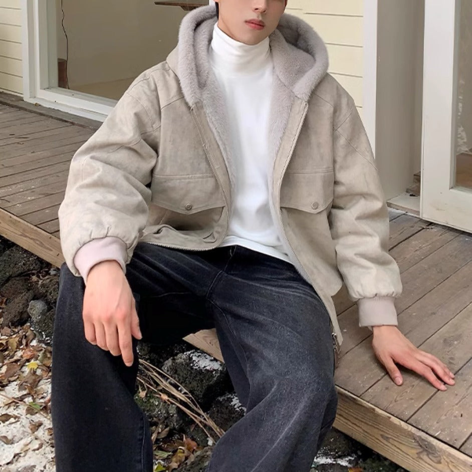 裏ファー フード ジャケット ショート丈 ユニセックス 春 nr8003