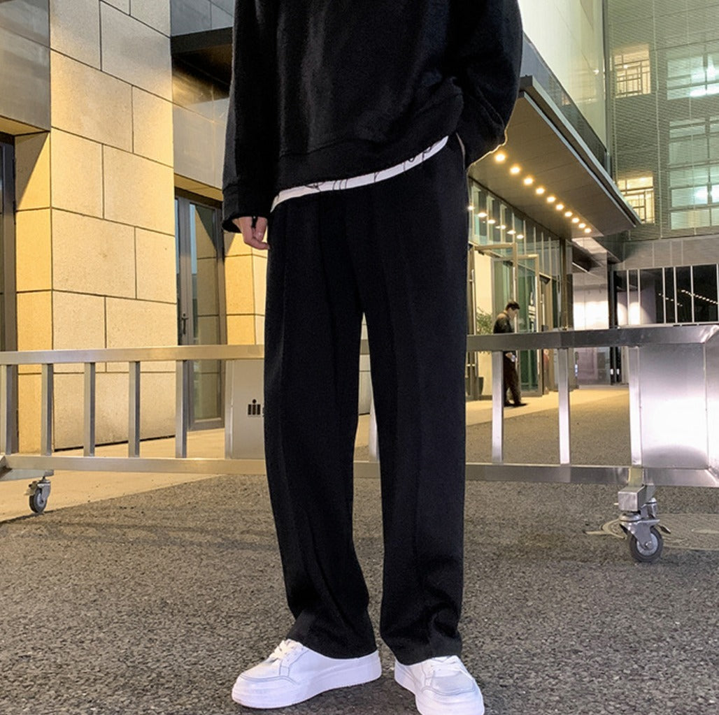 メンズ スウェットパンツ センタープレス 韓国 カジュアル 無地
