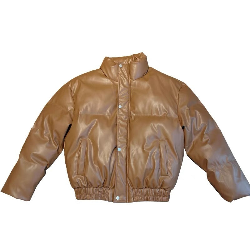 メンズ無地PUレザーダウンジャケットアウター秋冬